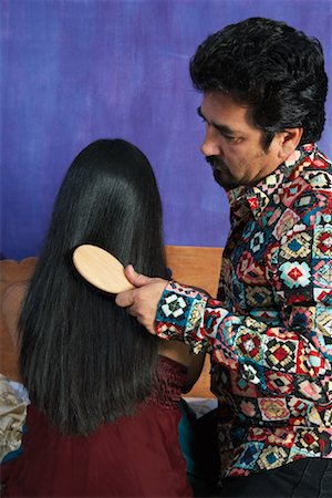 straight hair brushing - Man Brushing Woman's Hair Stock Photo - Rights-Managed, Code: 700-00911269