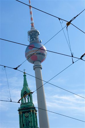 radio mast - Berlin Television Tower and Streetcar Cables, Berlin, Germany Stock Photo - Rights-Managed, Code: 700-00954907