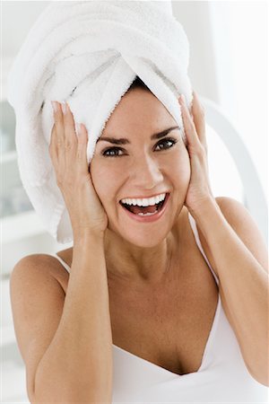 Portrait of Woman with Towel on Head Stock Photo - Rights-Managed, Code: 700-01084021