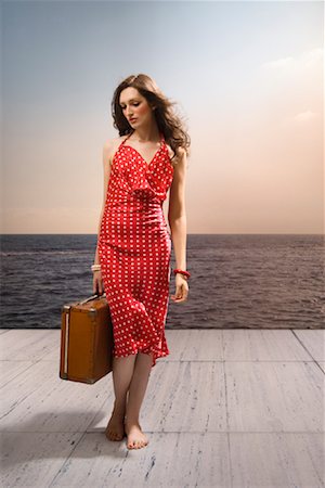 simsearch:700-01880493,k - Woman on Dock Holding Suitcase Stock Photo - Rights-Managed, Code: 700-01119971