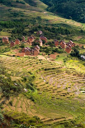 Overview of Rice Terraces and Village, Ambalavao, Madagascar Stock Photo - Rights-Managed, Code: 700-01112687