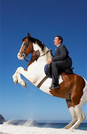 Cheval d'élevage avec l'homme d'affaires sur le dos Photographie de stock - Rights-Managed, Code: 700-01185197