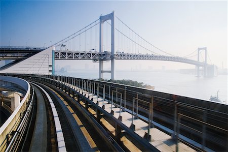 railroad bridge - Rainbow Bridge from the Yurikamome Monorail, Tokyo, Japan Stock Photo - Rights-Managed, Code: 700-01195795