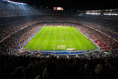 soccer fans in stadium - Crowd Watching Soccer Game, Nou Camp Stadium, Barcelona, Spain Stock Photo - Rights-Managed, Code: 700-01235836