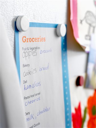 refrigerator magnets - Shopping List on Fridge Stock Photo - Rights-Managed, Code: 700-01236739