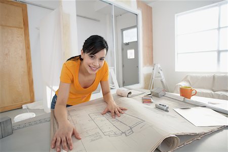 renovations blueprints - Portrait of Woman During Home Renovation Stock Photo - Rights-Managed, Code: 700-01249207