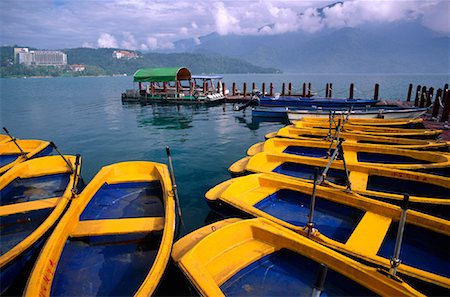 Docked Rowboats, Sun Moon Lake, Taiwan Stock Photo - Rights-Managed, Code: 700-01275857