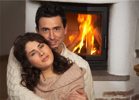 fire romance - Couple by Fireplace Stock Photo - Rights-Managed, Code: 700-01275908