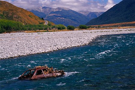 Old Car in River, Arthur's Pass, New Zealand Stock Photo - Rights-Managed, Code: 700-01295701