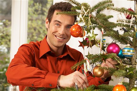 simsearch:700-01296287,k - Man Decorating Christmas Tree Fotografie stock - Rights-Managed, Codice: 700-01296282