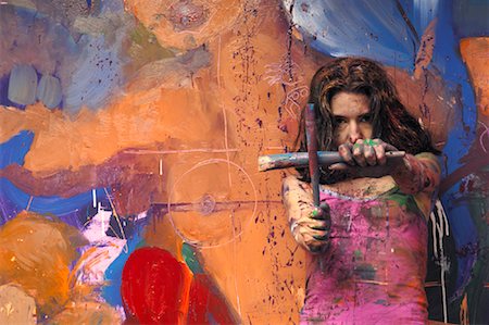 painter (artwork) - Woman Making Cross with Paint Brushes Stock Photo - Rights-Managed, Code: 700-01296324