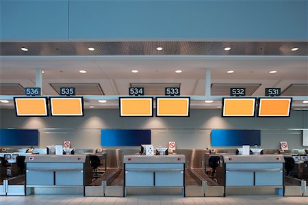 empty airport - Airport Check-In Counters, Toronto Pearson International Airport, Toronto, Ontario, Canada Stock Photo - Rights-Managed, Code: 700-01345348