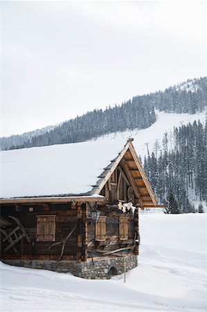 snow covered cottage - Cabin in Winter Stock Photo - Rights-Managed, Code: 700-01407226