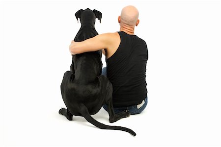 dog sitting rear view - Man with Dog Stock Photo - Rights-Managed, Code: 700-01429203