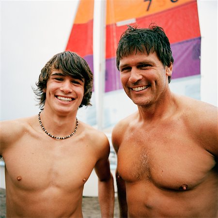 sea father son caucasian two - Portrait of Father and Son on Beach Stock Photo - Rights-Managed, Code: 700-01459105
