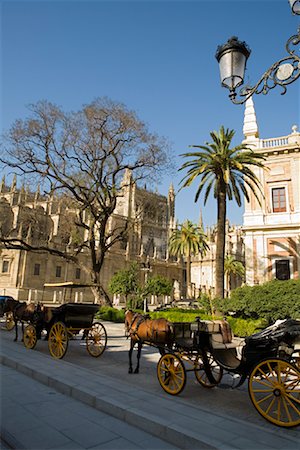 Horse-Drawn Carriages in Front of Cathedral, Seville, Spain Stock Photo - Rights-Managed, Code: 700-01519296