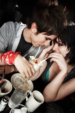 dairy products milkshakes - Couple Sharing Milkshake Stock Photo - Rights-Managed, Code: 700-01585938