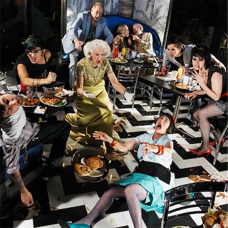 defiant woman - Chaotic Scene in Diner Stock Photo - Rights-Managed, Code: 700-01585951