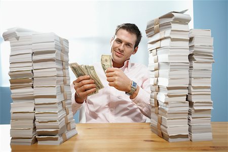 dollars money happy smiling people not illustration - Man at Desk, Counting Money Stock Photo - Rights-Managed, Code: 700-01606383