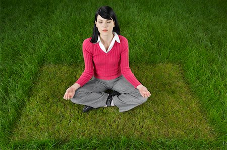 simsearch:700-01633292,k - Woman Meditating on Lawn Stock Photo - Rights-Managed, Code: 700-01633323