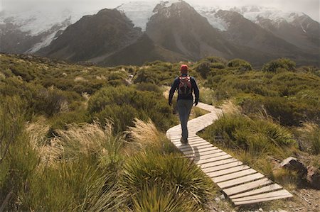 simsearch:600-01955579,k - Homme de randonnée le long de la promenade, Hooker Valley, Canterbury, Nouvelle-Zélande Photographie de stock - Rights-Managed, Code: 700-01765154