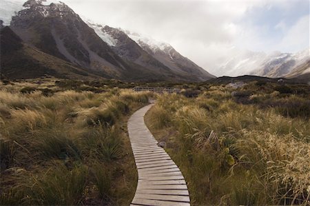 Boardwalk through Valley, Hooker Valley, Aoraki, Canterbury, New Zealand Foto de stock - Con derechos protegidos, Código: 700-01765155