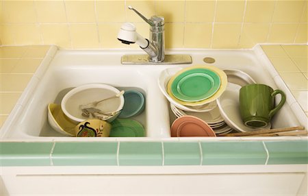 dirty dishes stacked - Dirty Dishes in Sink Stock Photo - Rights-Managed, Code: 700-01787528