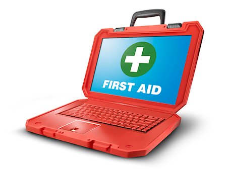 Laptop with First Aid Symbol on Screen Fotografie stock - Rights-Managed, Codice: 700-01788749