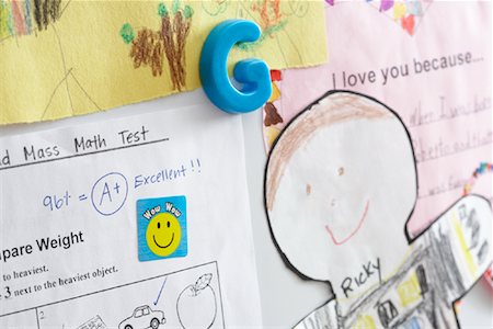 Math Test and Artwork on Fridge Stock Photo - Rights-Managed, Code: 700-01788874