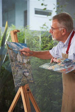 painter palette photography - Mature Man Painting Picture Stock Photo - Rights-Managed, Code: 700-01827598