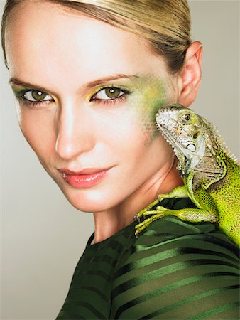 eyeshadow - Portrait of Woman With Iguana Stock Photo - Rights-Managed, Code: 700-01837697