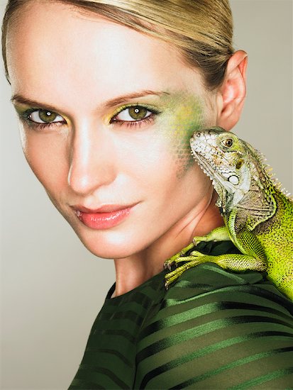 Portrait of Woman With Iguana Stock Photo - Premium Rights-Managed, Artist: Dan Lim, Image code: 700-01837697