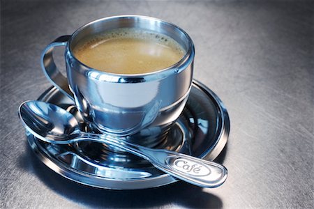 restaurant table food not people not overhead - Still Life of Stainless Steel Espresso Cup and Saucer Stock Photo - Rights-Managed, Code: 700-01837723