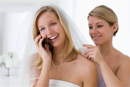 pearl jewelry woman - Bride Talking on Cell Phone Stock Photo - Rights-Managed, Code: 700-01879556