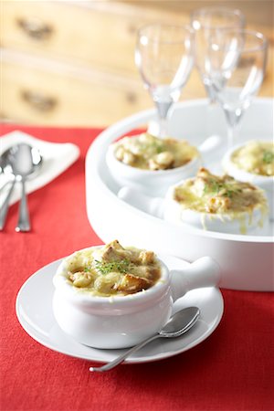 restaurant table food not people not overhead - French Onion Soup Stock Photo - Rights-Managed, Code: 700-01880243