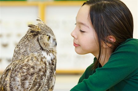 Portrait of Girl Looking at Owl Foto de stock - Con derechos protegidos, Código: 700-01954560