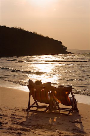 deck chair beach back view - Couple in Beach Chairs, Sai Kaew Beach, Chonburi, Thailand Stock Photo - Rights-Managed, Code: 700-01955634