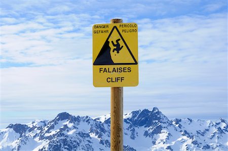 danger falling - Warning Sign in Mountains Stock Photo - Rights-Managed, Code: 700-02038275