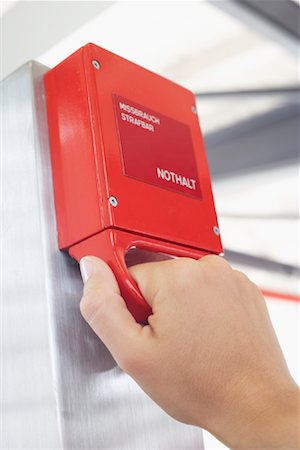 danger pictograms - Pulling Emergency Brake for Escalator, Hamburg, Germany Stock Photo - Rights-Managed, Code: 700-02080356