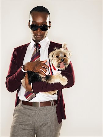 stylish black man - Portrait of Man With Yorkshire Terrier Stock Photo - Rights-Managed, Code: 700-02080634