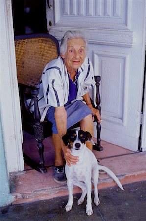 elderly with friends - Portrait of Woman With Dog, Cienfuegos, Cuba Stock Photo - Rights-Managed, Code: 700-02080969