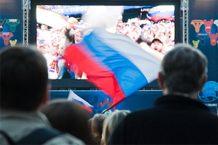 Russian Flag Waving at European Football Game, Euro 2008, Salzburg, Austria Stock Photo - Rights-Managed, Code: 700-02130788