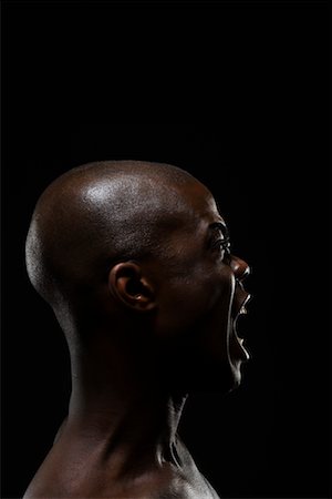 people portrait on black side profile - Man Yelling Stock Photo - Rights-Managed, Code: 700-02199975