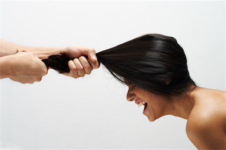 side profile portrait eyes closed studio - Man Pulling Woman's Hair Stock Photo - Rights-Managed, Code: 700-02200012