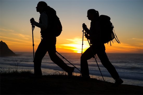 Two Women Hiking Along Ocean Cliff at Sunset, Palos Verdes, California Stock Photo - Premium Rights-Managed, Artist: Ty Milford, Image code: 700-02200942