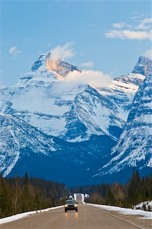 Truck on Road by Mountains, Jasper National Park, Alberta, Canada Stock Photo - Rights-Managed, Code: 700-02216585