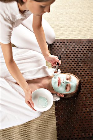 relaxing woman robe spa - Man Getting a Facial Stock Photo - Rights-Managed, Code: 700-02244995