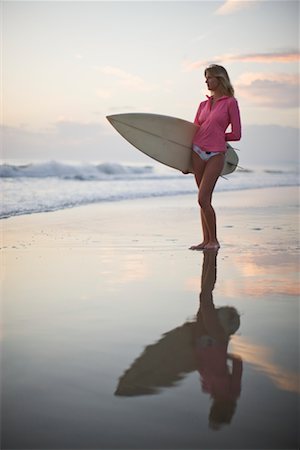 surfer at sunrise - Surfer Standing on the Beach at Dusk, Encinitas, San Diego County California, USA Stock Photo - Rights-Managed, Code: 700-02245453