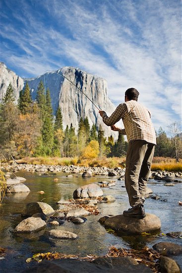 Man Fishing in Merced River, Yosemite National Park, California, USA Stock Photo - Premium Rights-Managed, Artist: Ty Milford, Image code: 700-02245508