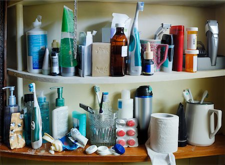 shaving cream - Messy Medicine Cabinet Stock Photo - Rights-Managed, Code: 700-02264755